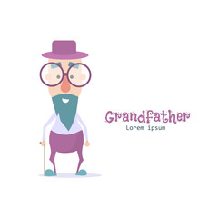 Grandpa holding a stick. Grandfather. Cartoon grandfather. Grandfather vector illustration