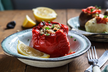 Gemista, Stuffed tomatos and peppers with rice peunuts  prunes