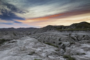 Dusk in the Badlands / Landscape of the Badlands National Park in South Dakota