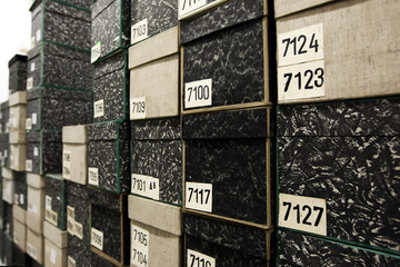 Cardboard boxes in the archives