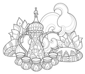 Arabic coffee maker dalla with cups.