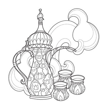 Arabic coffee maker dalla with cups.