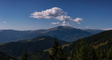 Panoramic view of the mountains in an amazing bay light - Svydovets range, Carpathians, West Ukraine