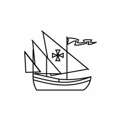 Columbus ship in outline style isolated on white background vector illustration