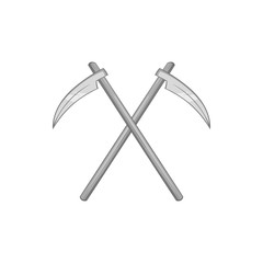 Death scythe icon in black monochrome style isolated on white background. Sharp tool symbol vector illustration