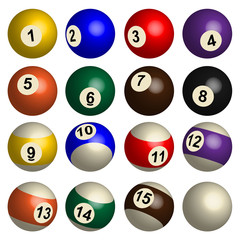 Set of pool balls in 3D, isolated vector