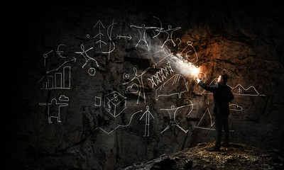 Fototapeta premium He is searching for solution . Mixed media