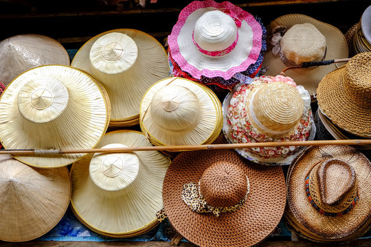 Hat-weaving, handmade goods, and is one of the souvenirs sold in the Damnoen Saduak floating market. Ratchaburi