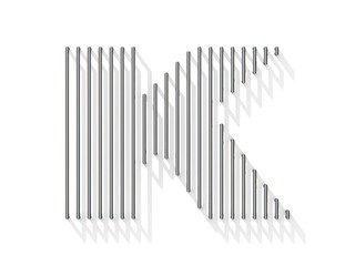 Silver, steel wire font. Letter K