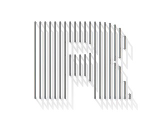 Silver, steel wire font. Letter R