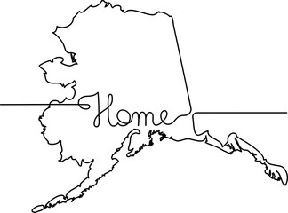 continuous line drawing of Alaska home sign