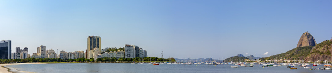 Panoramic image with the hill of Sugar Loaf, Cove of Botafogo and Guanabara Bay
