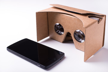 cardboard virtual reality headset and a smartphone 