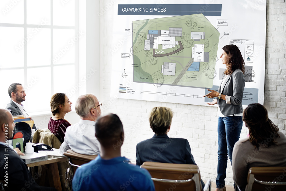 Poster co working space architecture plan map blueprint design concept