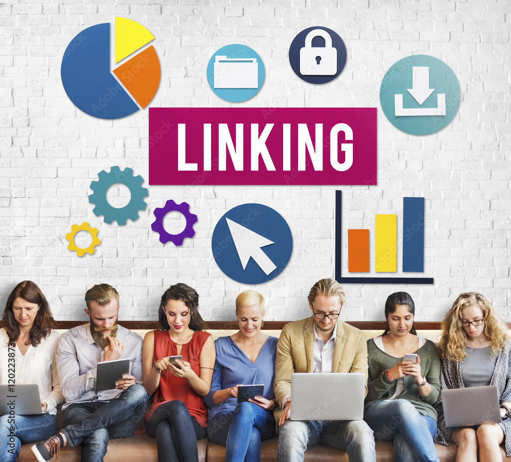 Aufkleber linking connection share hyperlink concept
