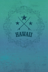 hawaiian surf shield with surfboards and grunge background