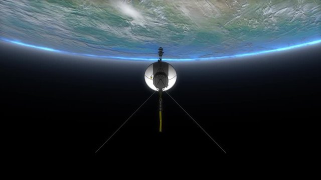 Computer generated, Voyager spacecraft journey inti deep space.	