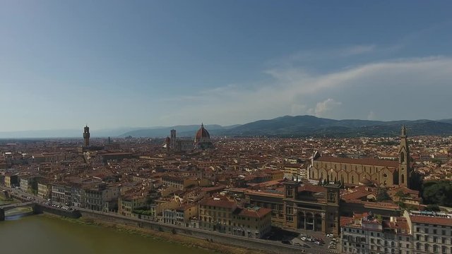 Aerial view Beautiful Cityscape of Florence with the Cathedral Santa Maria del Fiore, Florence, Tuscany, Italy. 4K Aerial video panoramic
