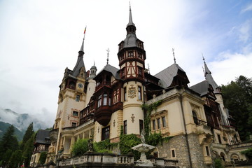 Fototapeta na wymiar View of Peles Castle, at Sinaia, Romania, former royal residence in the late 1800's and first half of 1900's.