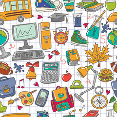 Seamless pattern of doodle school theme