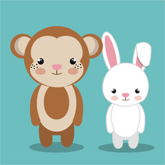 Fototapeta premium cartoon animal monkey rabbit plush stuffed design vector illustration eps 10