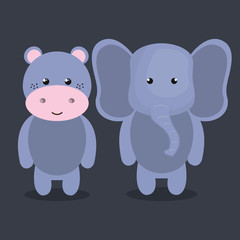 cartoon animal elephant hippo plush stuffed design vector illustration eps 10