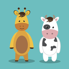 cartoon animal cow giraffe plush stuffed design vector illustration eps 10