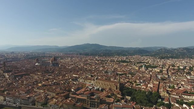 Aerial view Beautiful Cityscape of Florence with the Cathedral Santa Maria del Fiore, Florence, Tuscany, Italy. 4K Aerial shot