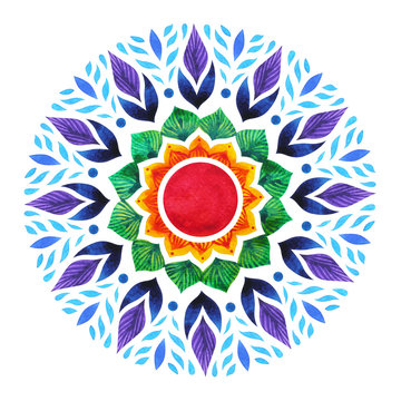 7 color of chakra sign symbol, lotus flower icon, watercolor