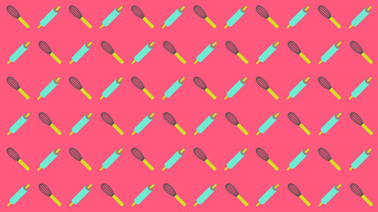 WHISK&ROLLING PIN
Colorful whisk and rolling pin pattern on the bright pink background. this is suit for HDTV resolution 1920x1080 pixel or monitor wallpaper.