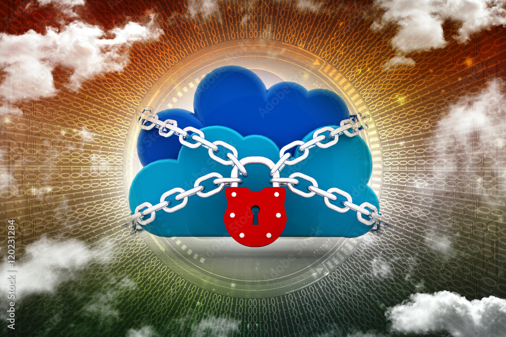Poster 3d rendering cloud computing, security