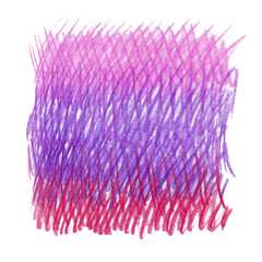 Bright crayon hand drawn strokes spot over the white background. Hatching colored pencil.