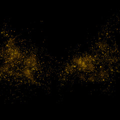 Gold glittering star magic dust on background.