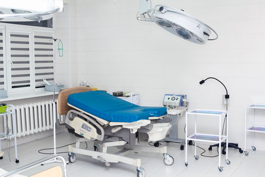 Medical Bed In Labour Room At Modern Hospital