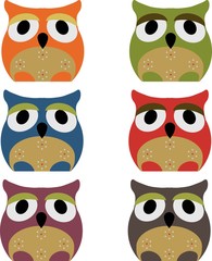 Fototapeta premium Vector set of a colorful owls on a white background