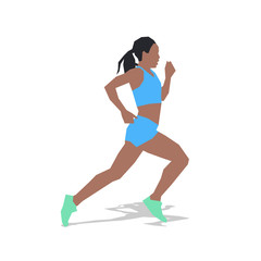 Running woman, flat design illustration. Run, summer sport. Youn