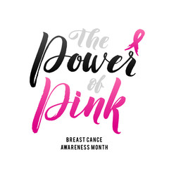 Obraz premium Vector Breast Cancer Awareness Calligraphy Poster Design. Stroke Pink Ribbon.