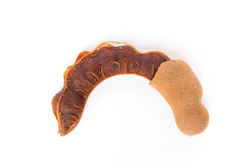 Sweet tamarind (Tamarind indica L.) isolated on white background