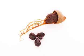 Sweet tamarind (Tamarind indica L.) isolated on white background