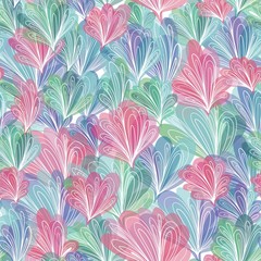 Abstract Vector Pattern with Leaves in Pastel Colors