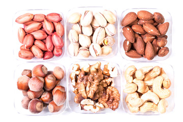 Mix nuts on wooden table,healthy vegan food.
