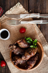 beef stuffed with mushrooms in a bowl on a wooden table