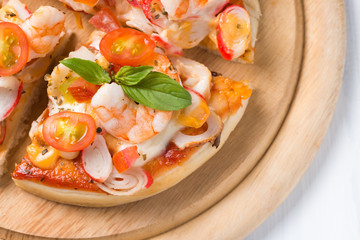seafood Pizza on wood palte