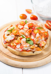 seafood Pizza on wood palte