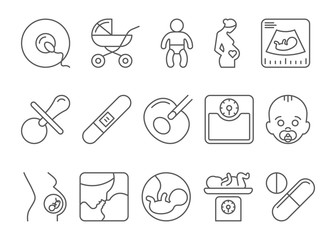 Medicine, pregnancy, motherhood vector line icons
