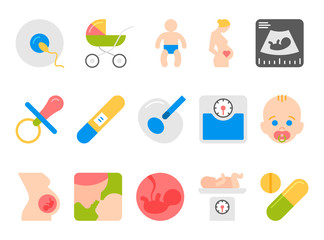 Medicine, pregnancy, motherhood vector flat icons