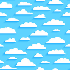 Seamless pattern with white clouds on blue background vector