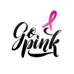Vector Breast Cancer Awareness Calligraphy Poster Design. Stroke Pink Ribbon.