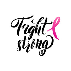 Vector Breast Cancer Awareness Calligraphy Poster Design. Stroke Pink Ribbon.