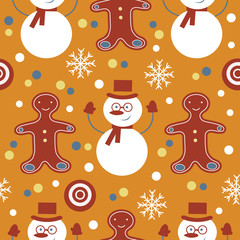 Cute colorful seamless pattern with frosties and gingerbread